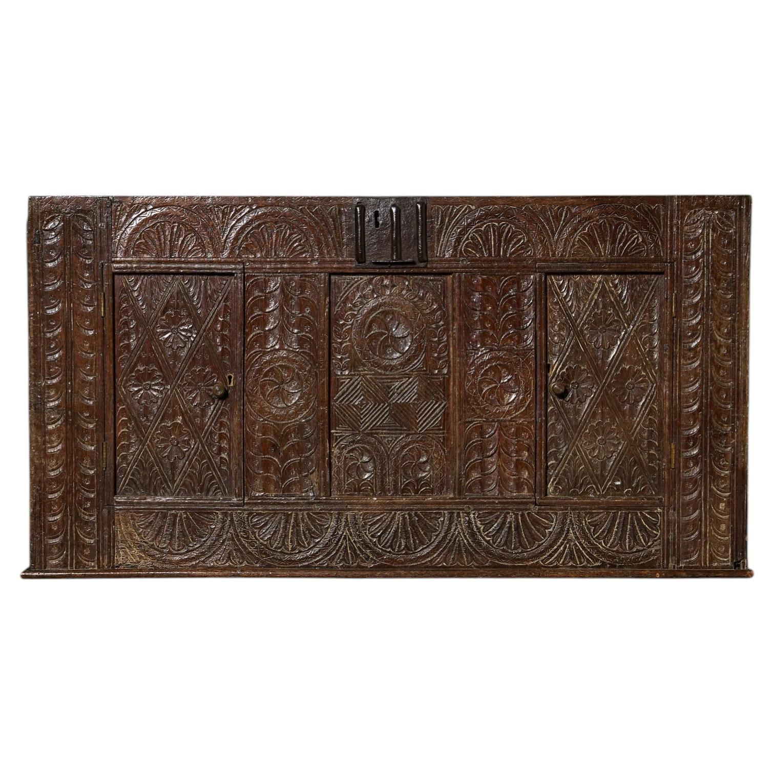 17th Century Hand Carved English Oak Wall Panel