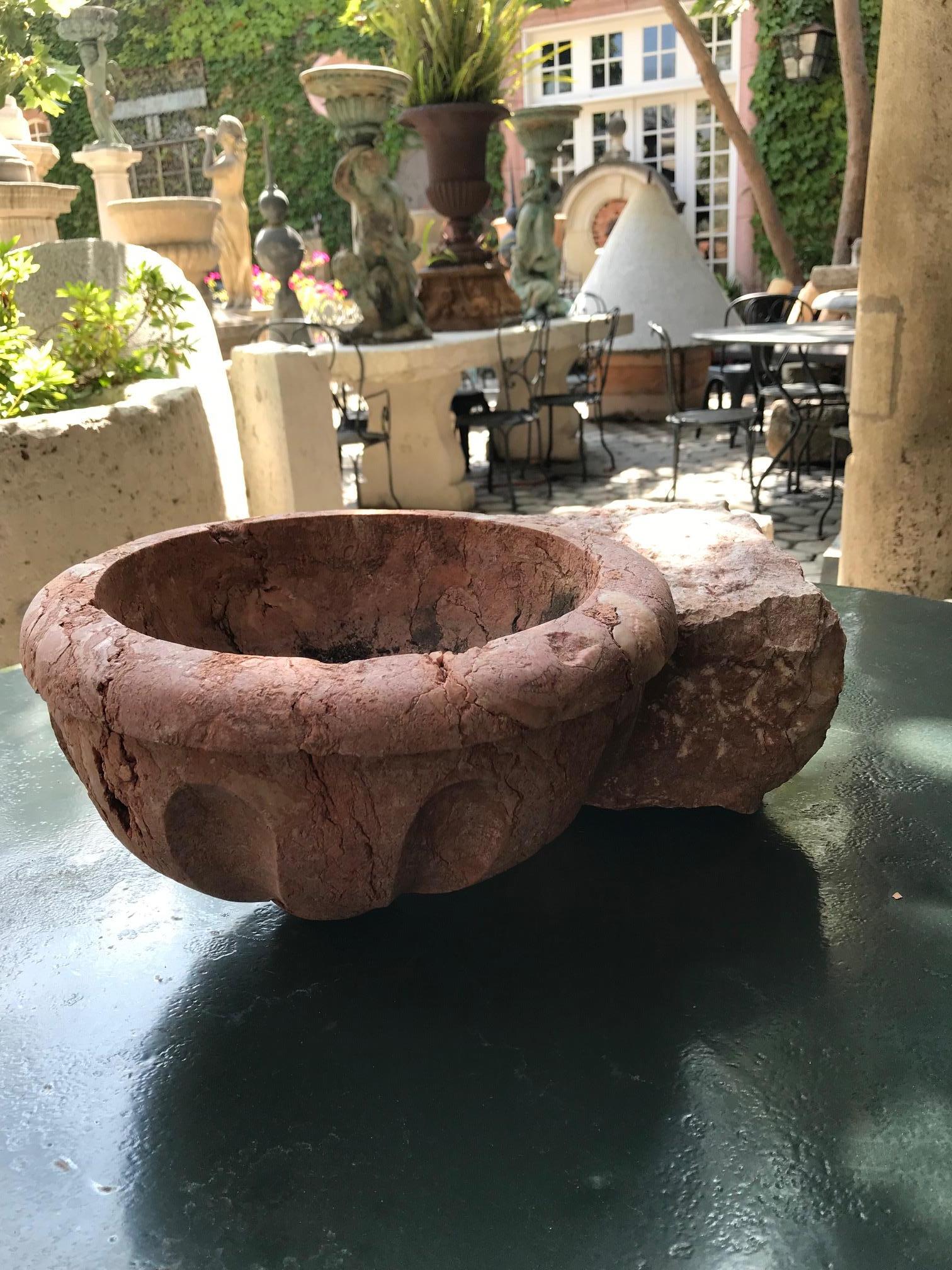 18th Century and Earlier 17th C. Hand Carved Stone Basin Jardinière Bowl Planter Vessel Sink Antiques LA For Sale