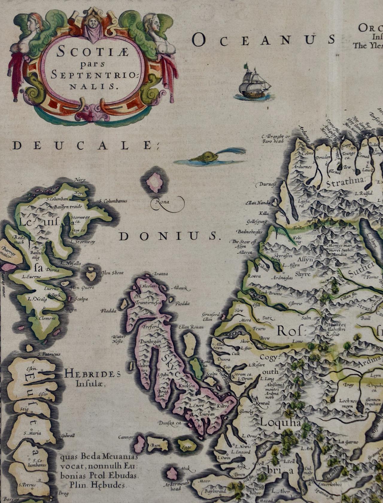 Gravé Écosse du Nord : carte colorée à la main du XVIIe siècle par Mercator en vente