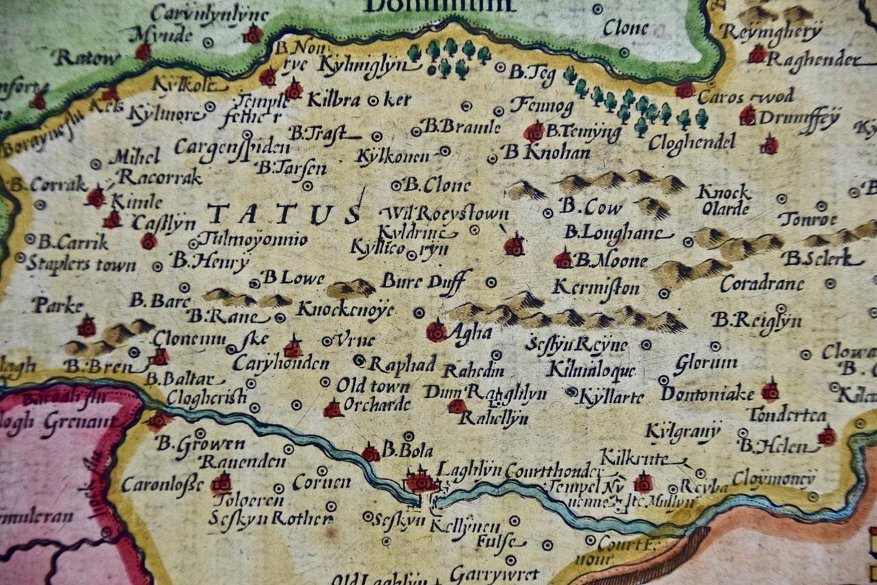 Paper Southeastern Ireland: A 17th Century Hand Colored Map by Mercator and Hondius For Sale
