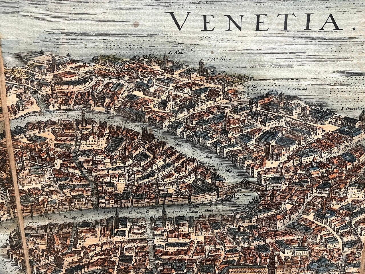 17th Century Hand Colored Prospect Map of Venice Engraving 2