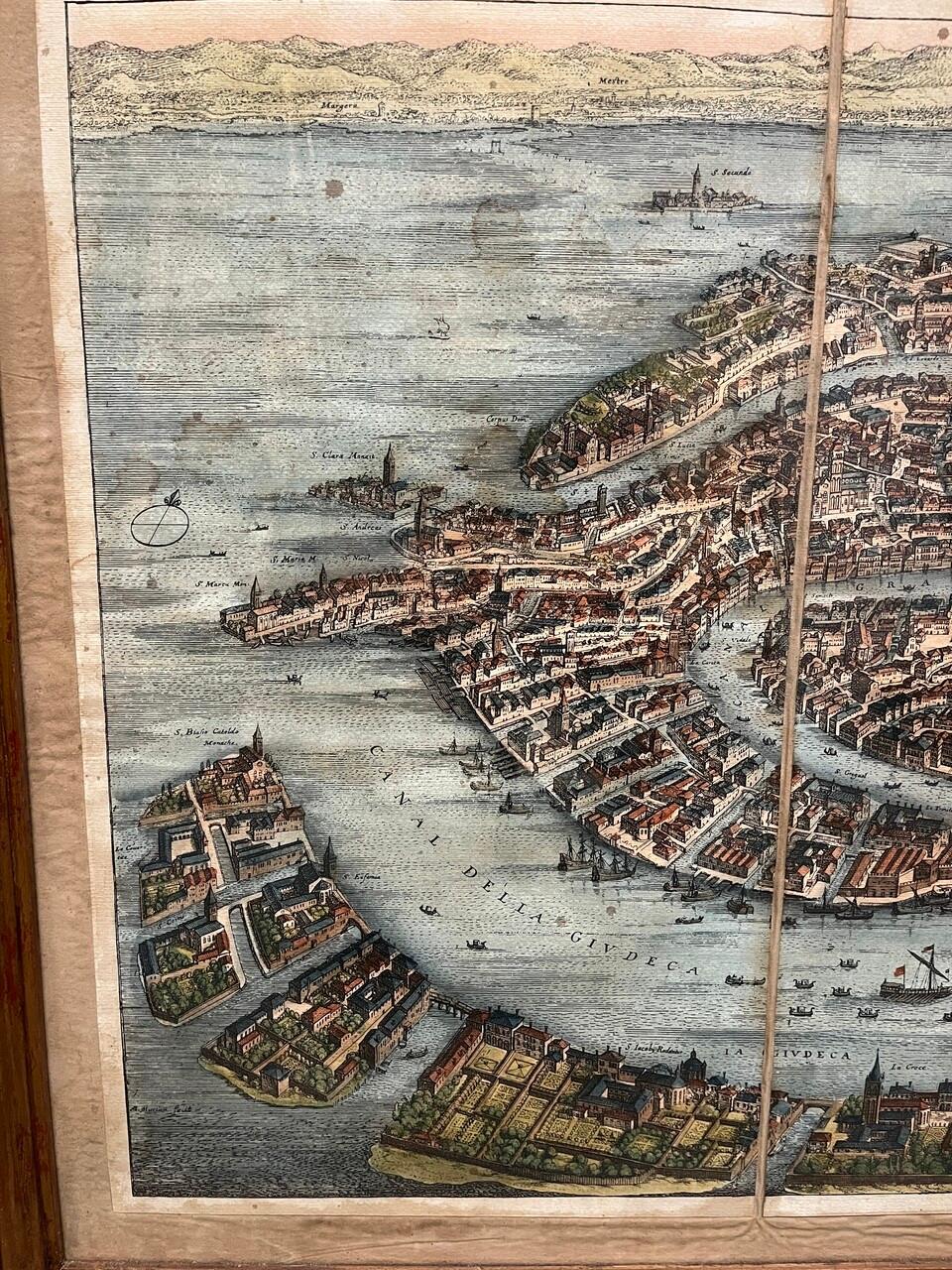 Other 17th Century Hand Colored Prospect Map of Venice Engraving