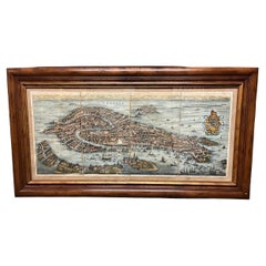 17th Century Hand Colored Prospect Map of Venice Engraving