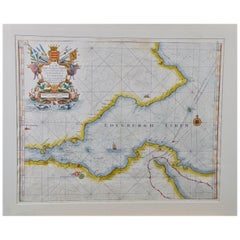 Edinburgh, Scotland Coast: A 17th Century Hand-Colored Sea Chart by Collins