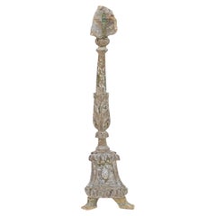 17th Century Hand-Painted Italian Candlestick with Aquamarine