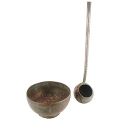 17th Century Heavy Copper Bowls with Ladle Covered with Tin, Handmade
