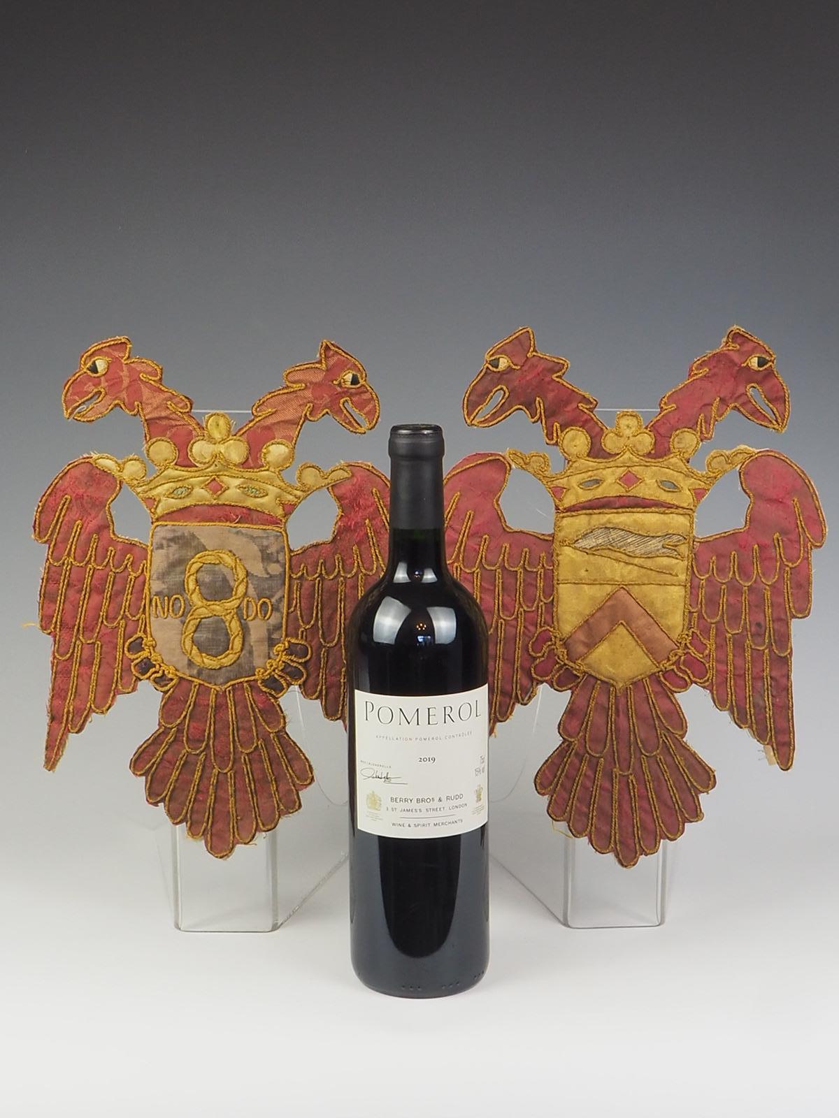 Spanish 17th Century Heraldic Coat of Arms Double-headed Baroque Eagle Embriodered Appli For Sale