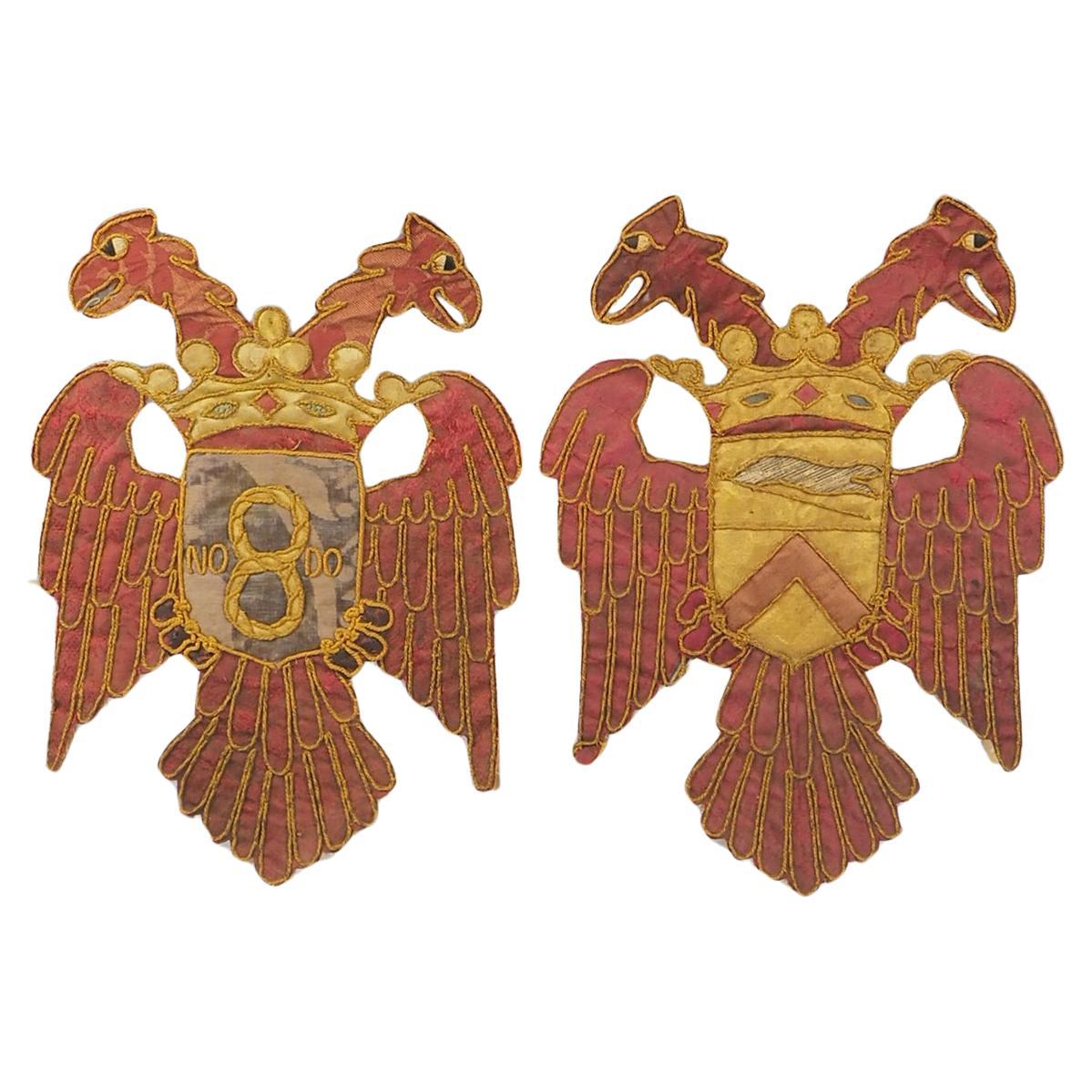 17th Century Heraldic Coat of Arms Double-headed Baroque Eagle Embriodered Appli For Sale