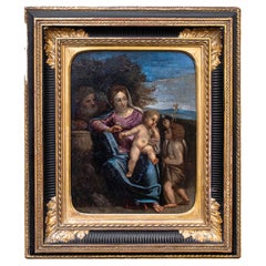 17th Century Holy Family with San Giovannino Painting Oil on Copper
