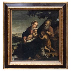 Antique 17th Century Holy Family with San Giovannino Painting Oli on canvas