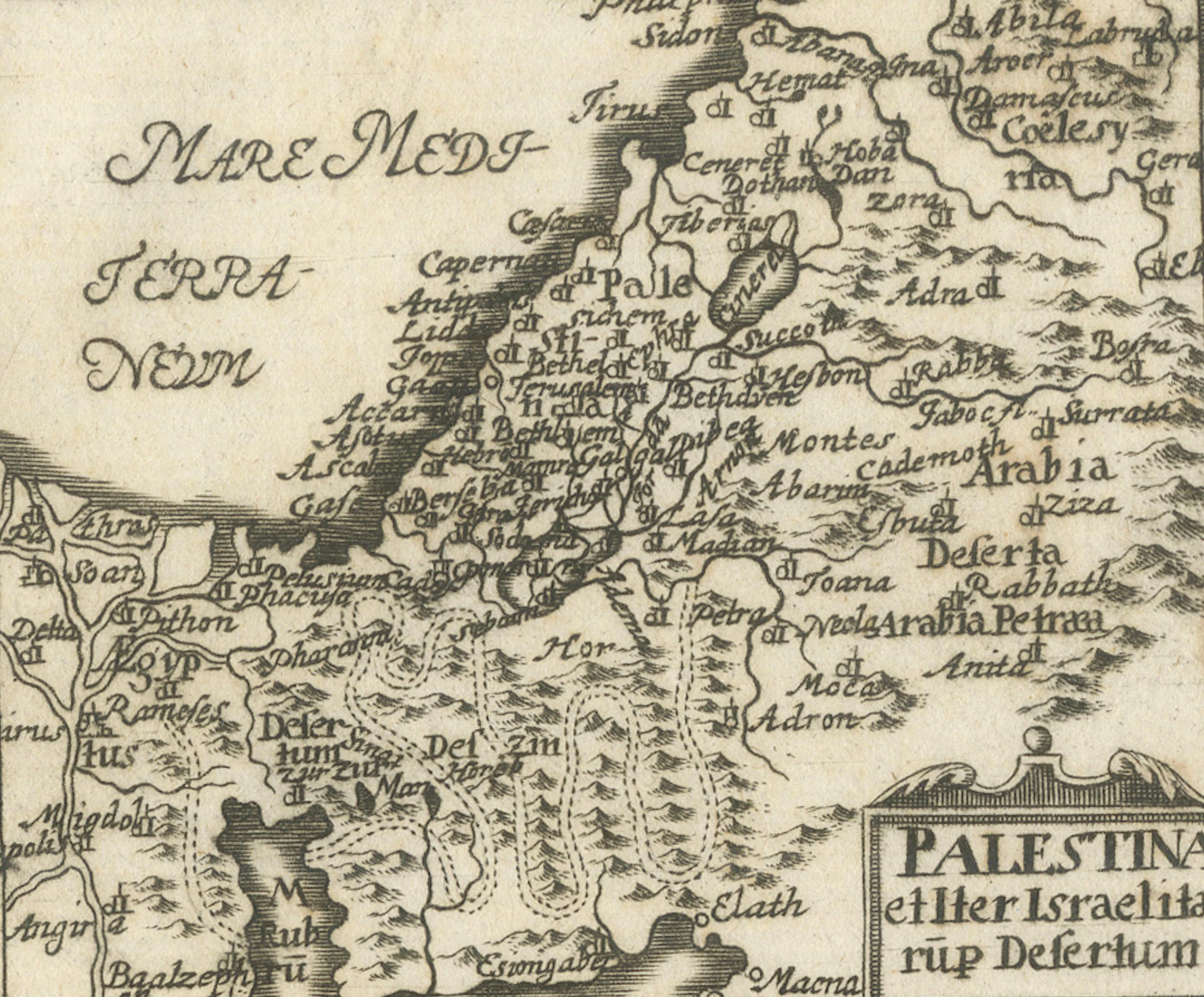 17th Century Holy Land Map “Palestina” with German Biblical Text, c.1650