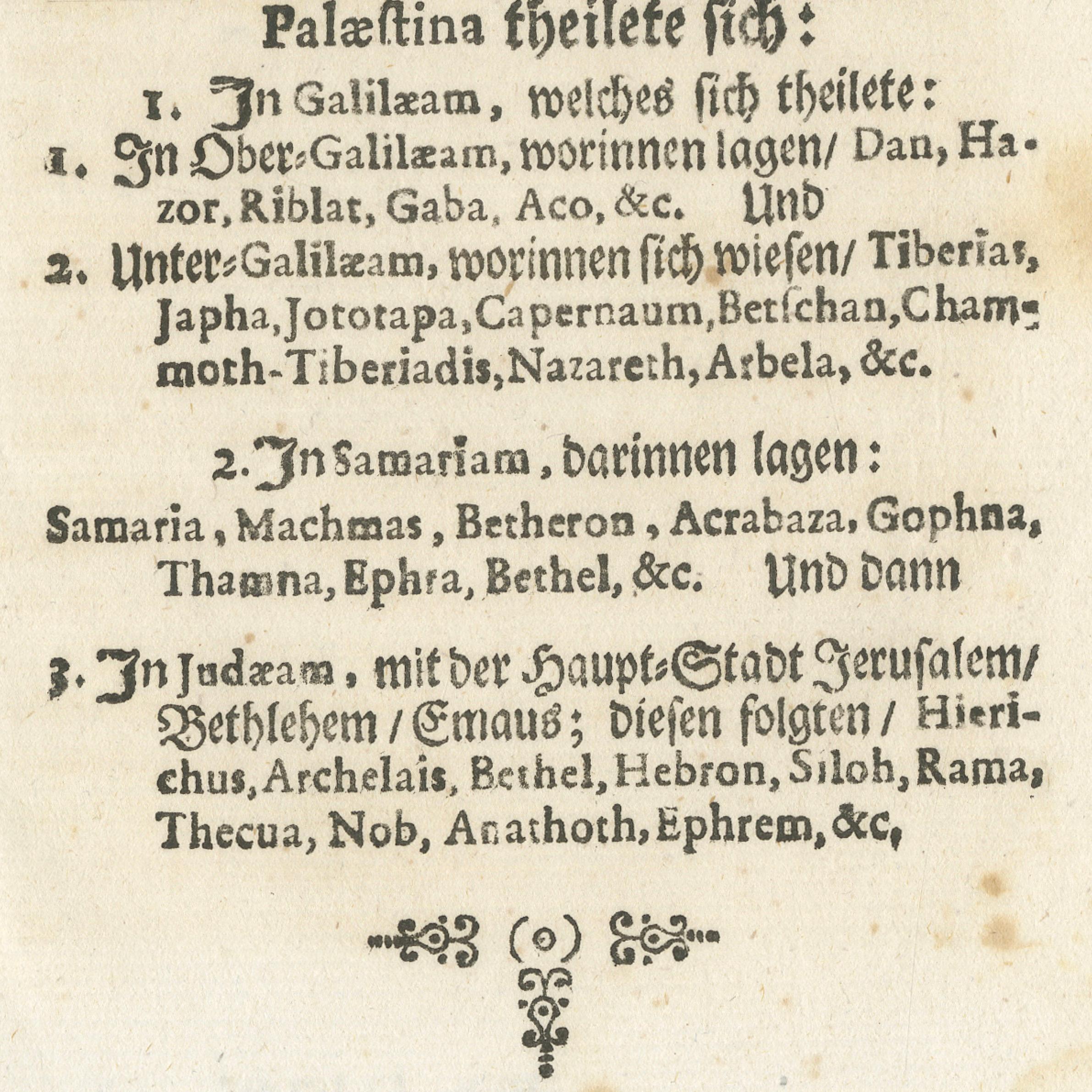 17th Century Holy Land Map “Palestina” with German Biblical Text, c.1650