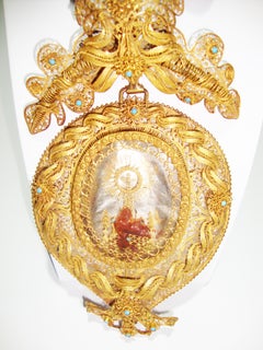 médaillon reliquaire en or filigrane du 17e siècle:: fait à la main:: 20::5 carats