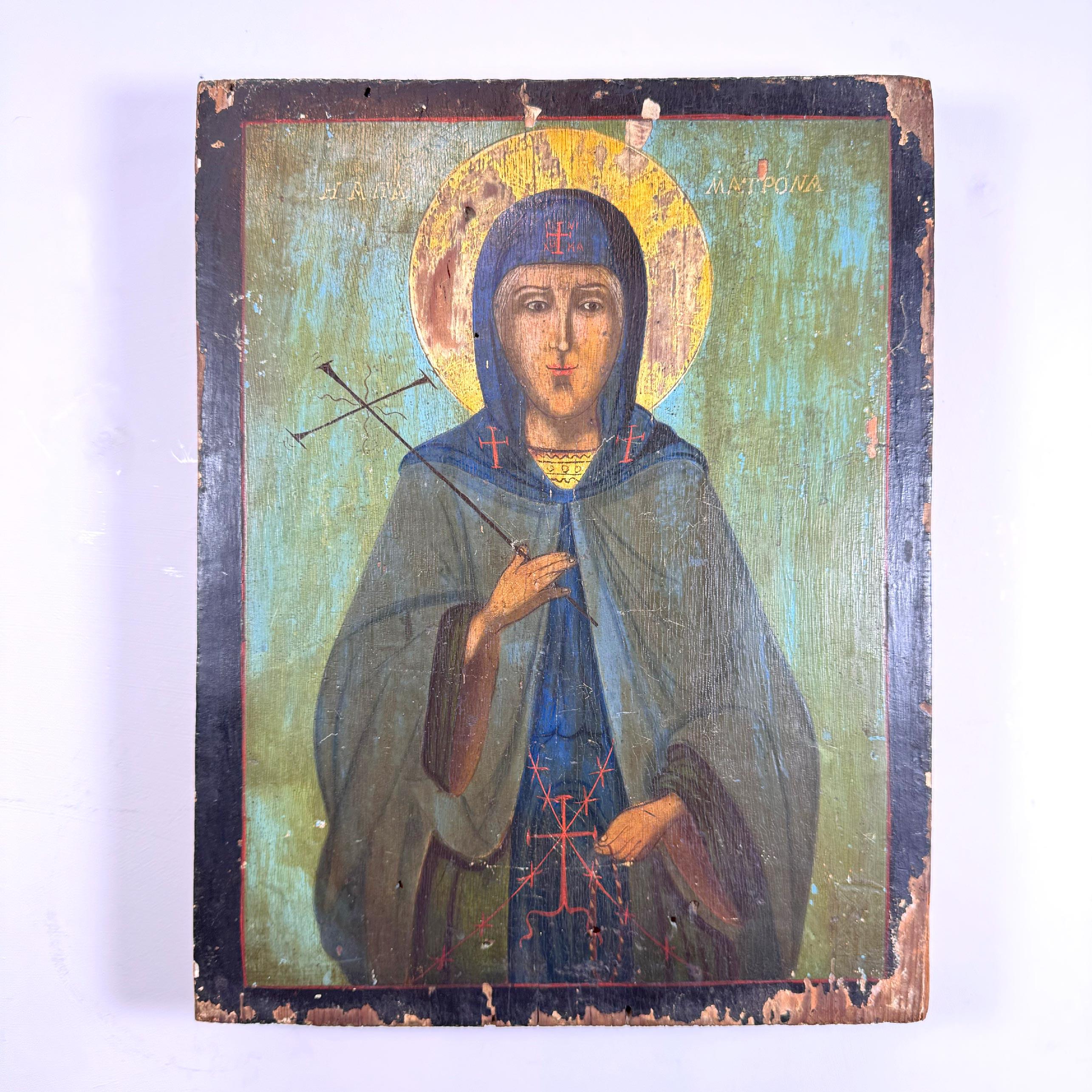 17th Century Icon on Board of Saint Matrona For Sale 2