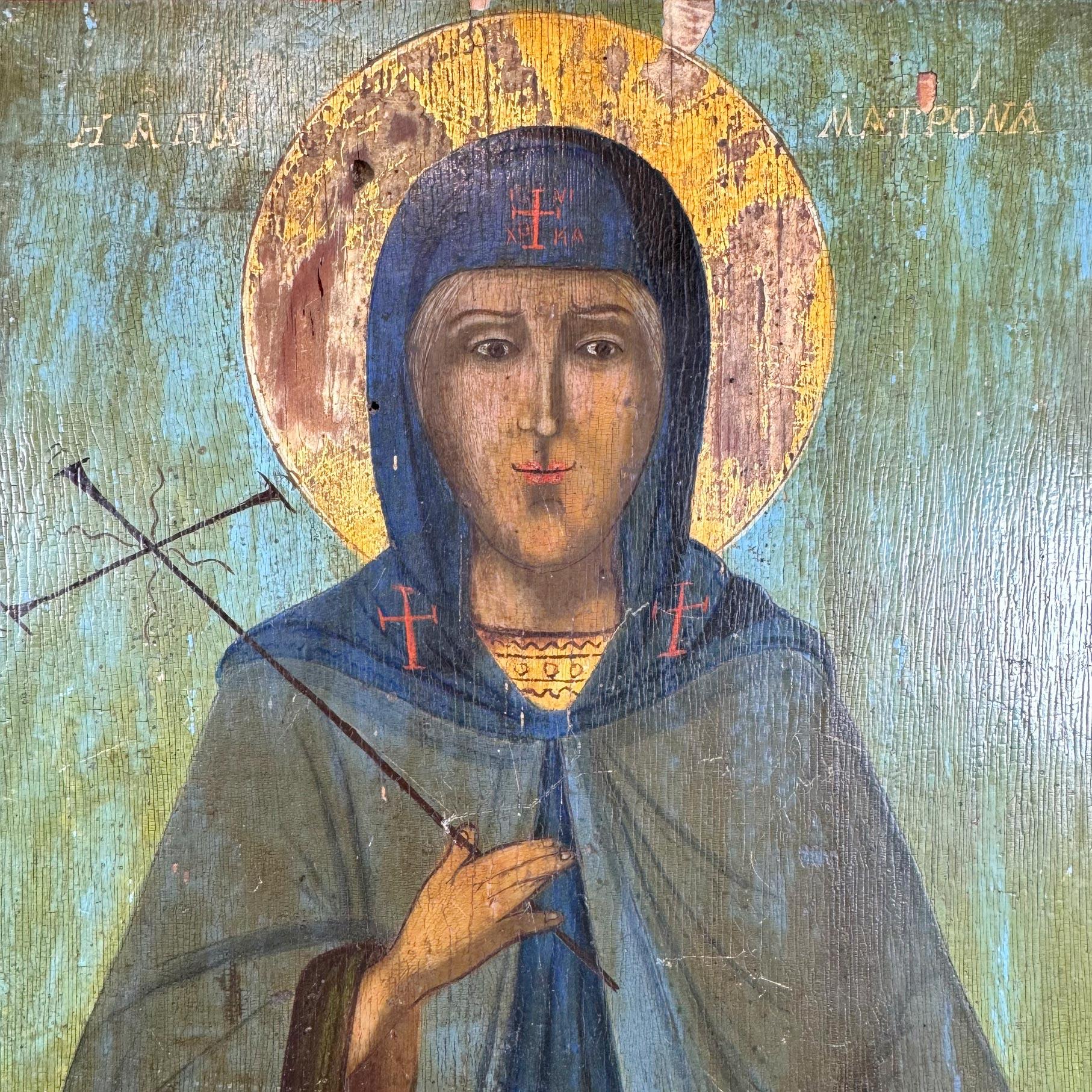17th Century Icon on Board of Saint Matrona For Sale 1