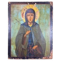 Antique 17th Century Icon on Board of Saint Matrona