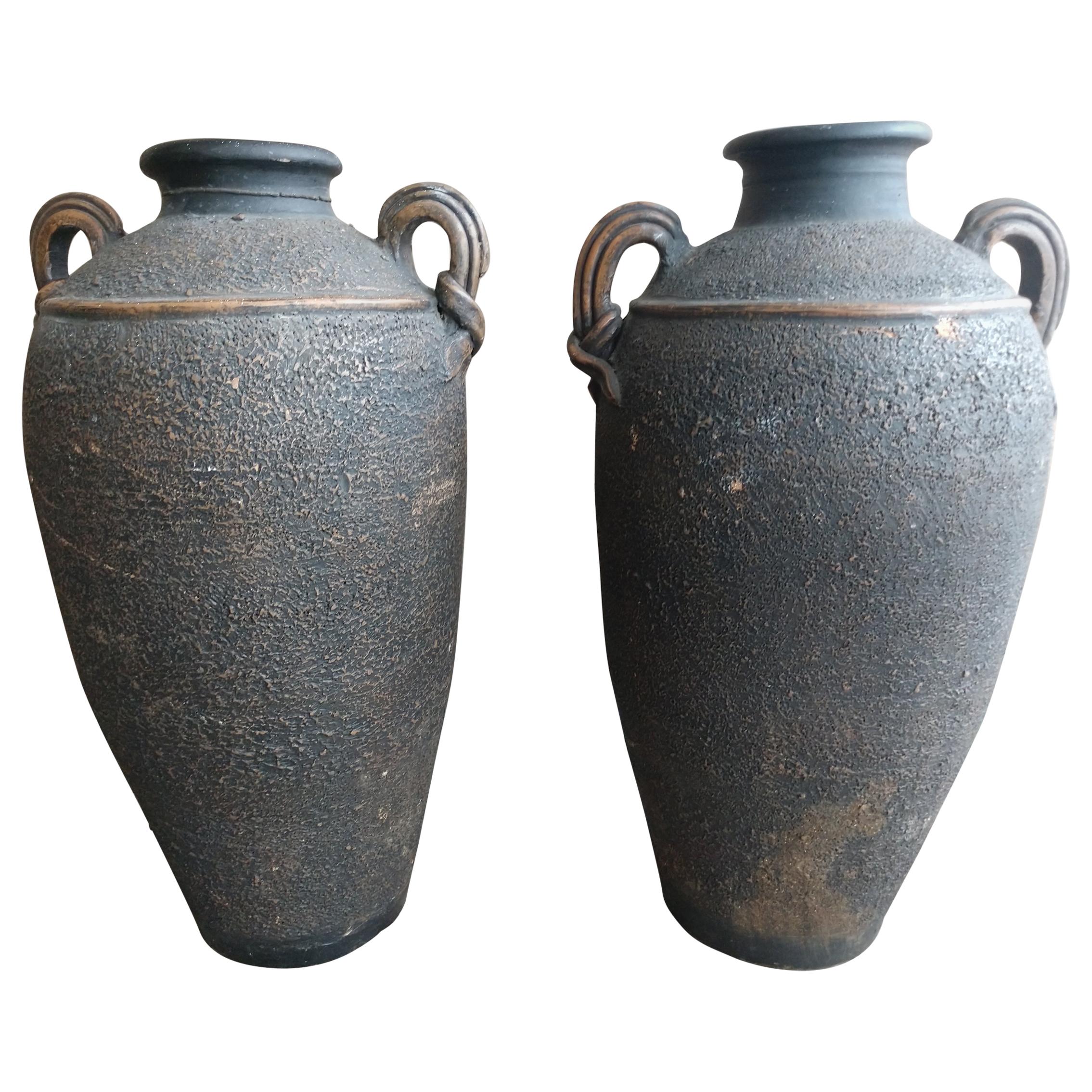 17th Century Indonesian Terracotta Pottery Urns "Rhinoskin"