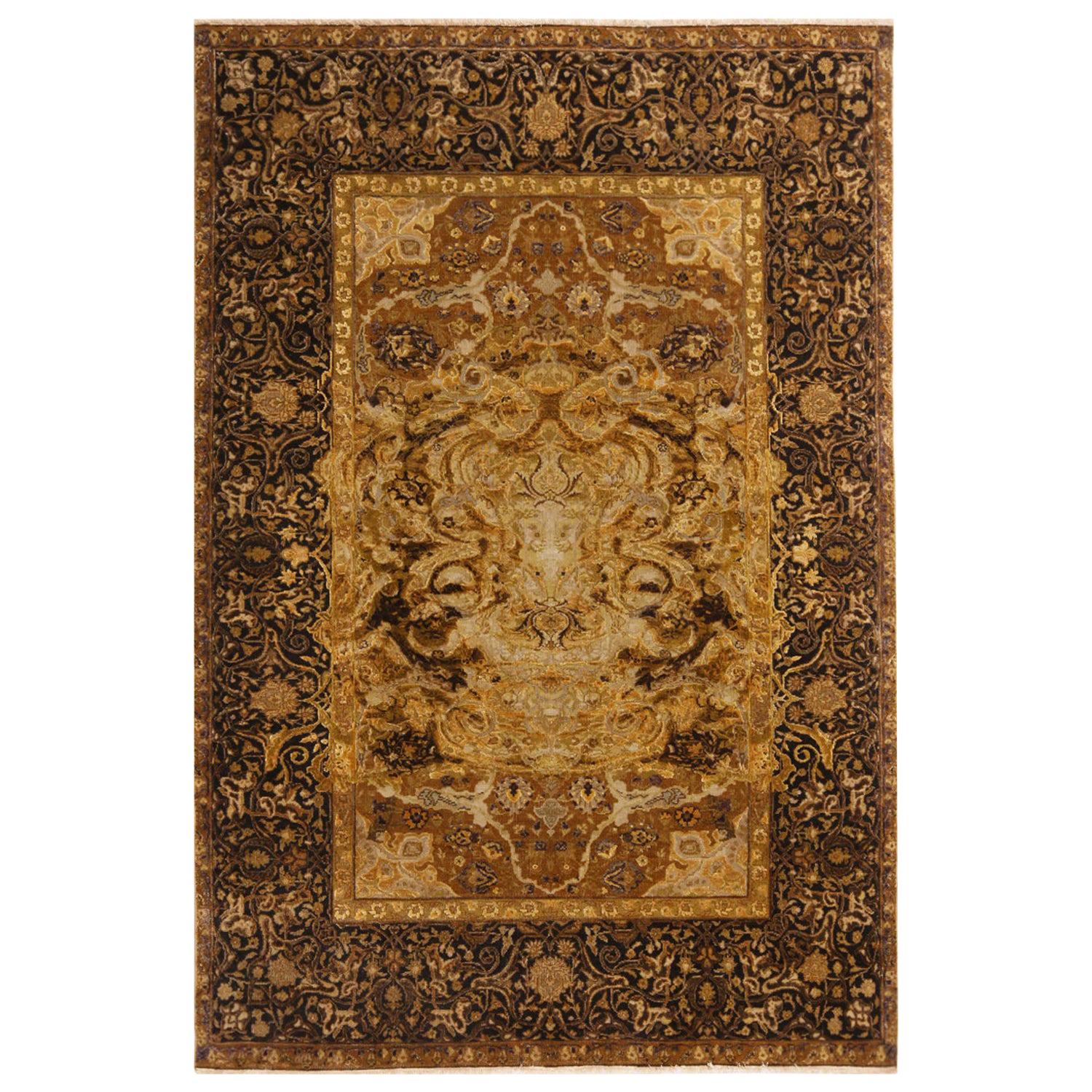 Teppich & Kelim aus dem 17. Jahrhundert, inspirierter schwarz-goldener Woll- und Seidenteppich