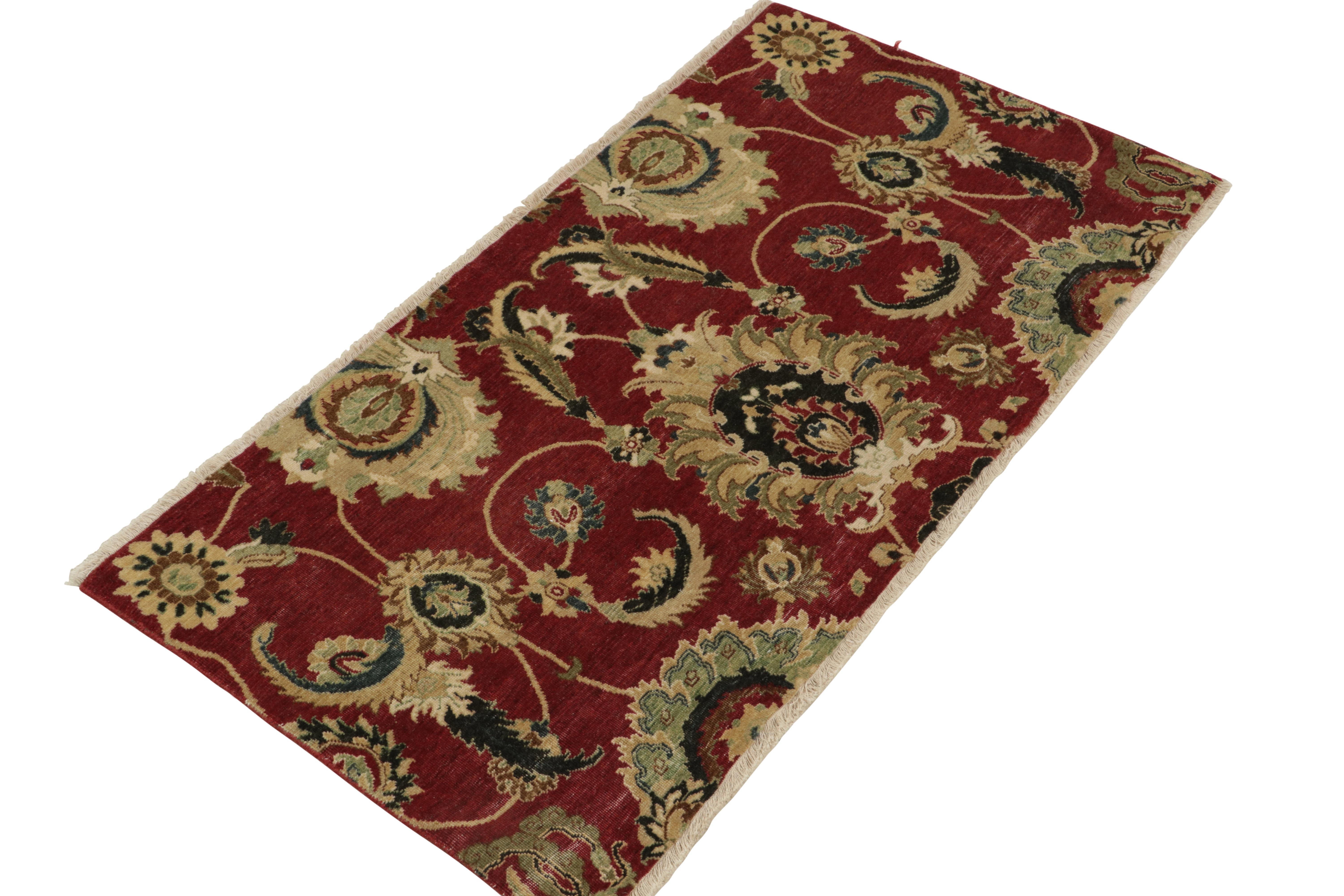 Indian Rug & Kilim's 17th-Century Inspired Rug in Burgundy, Gold & Green Florals For Sale