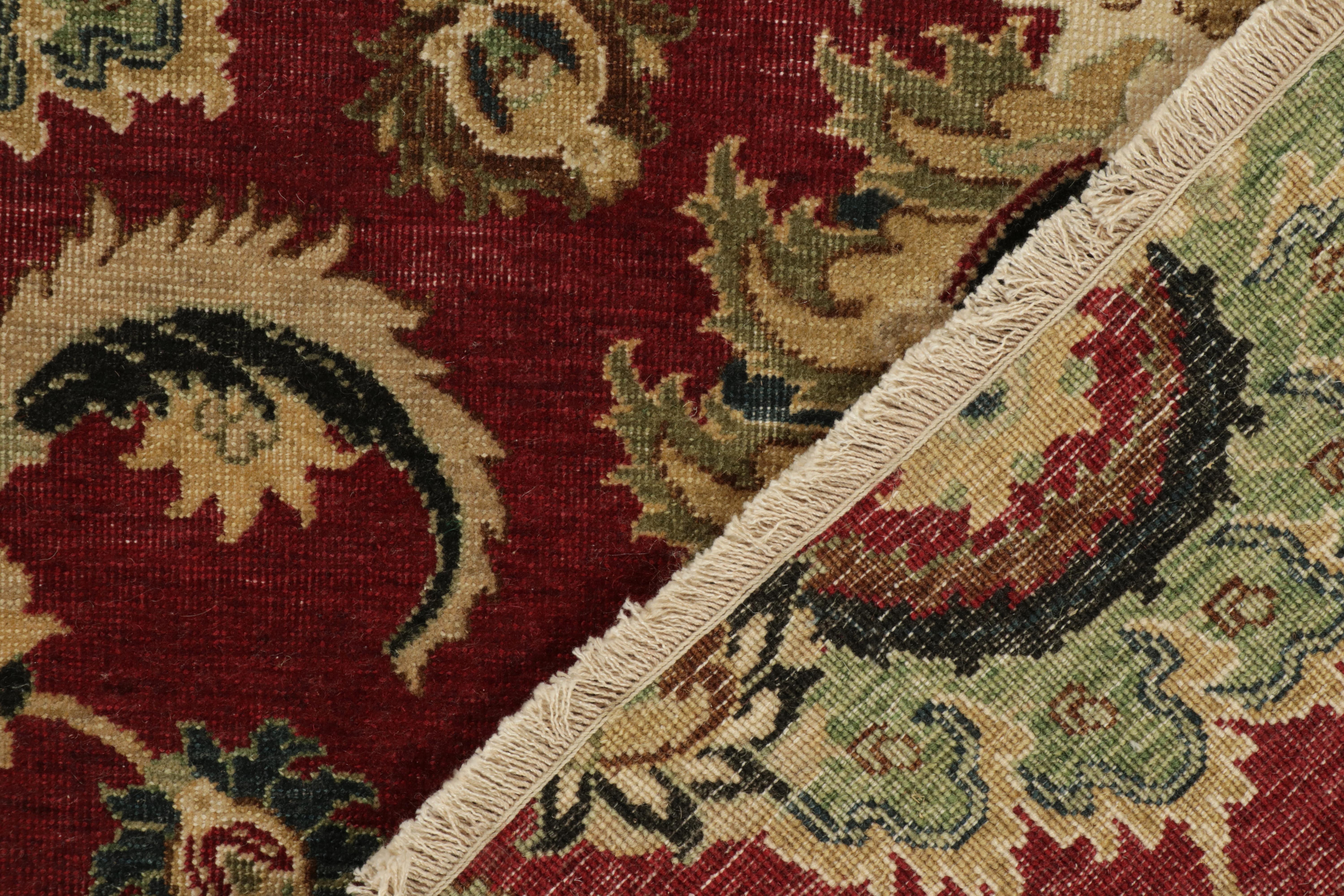 Wool Rug & Kilim's 17th-Century Inspired Rug in Burgundy, Gold & Green Florals For Sale
