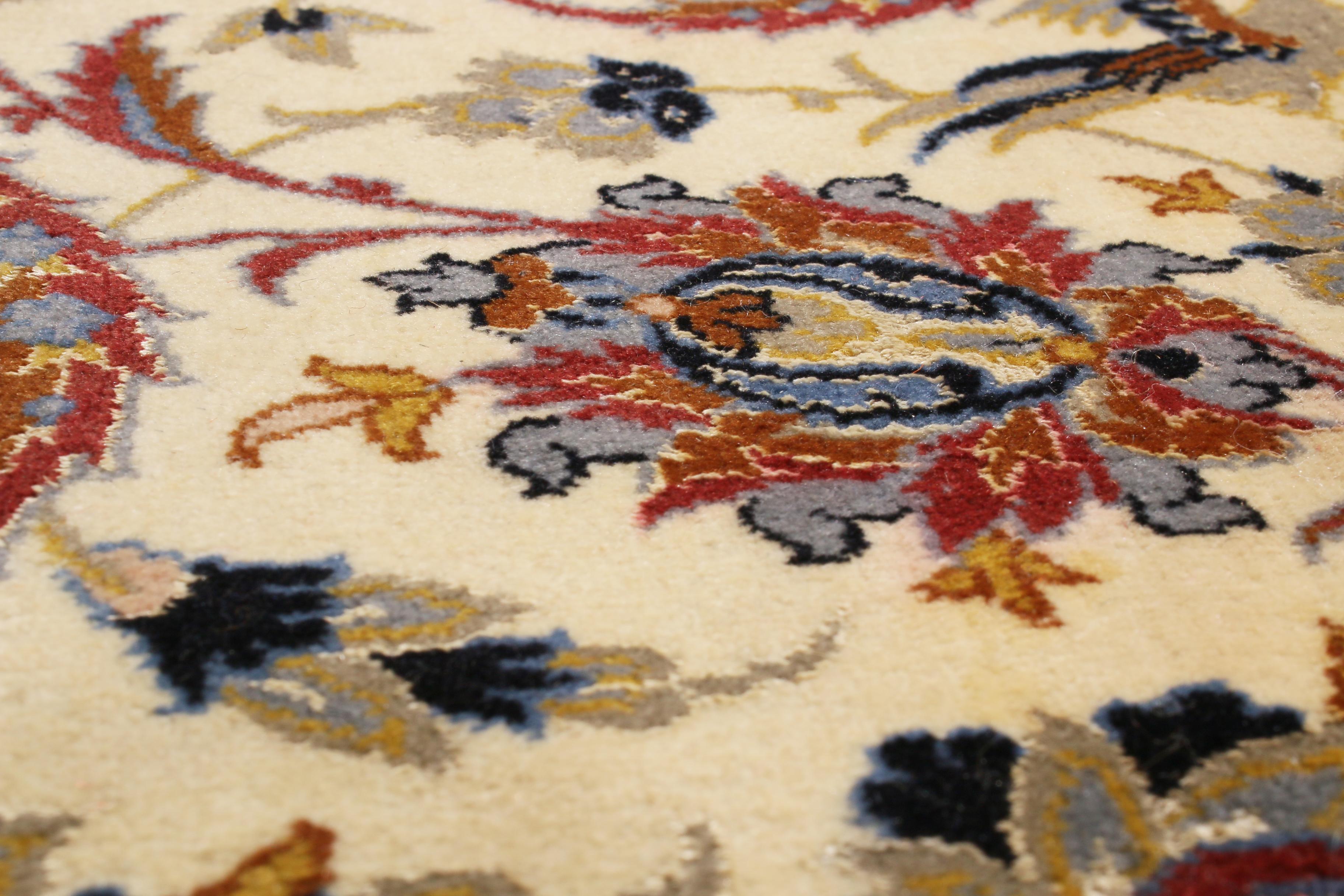 Late 20th Century 17th Century Inspired Vintage Isfahan Beige and Blue Wool and Silk Persian Rug