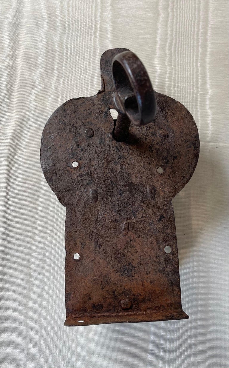 Blackened 17th Century Iron Lock & Key  For Sale