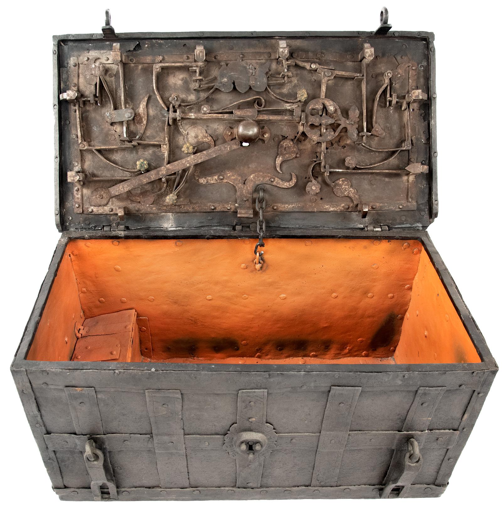 18th Century and Earlier 17th Century Iron Strapwork Strongbox Chest