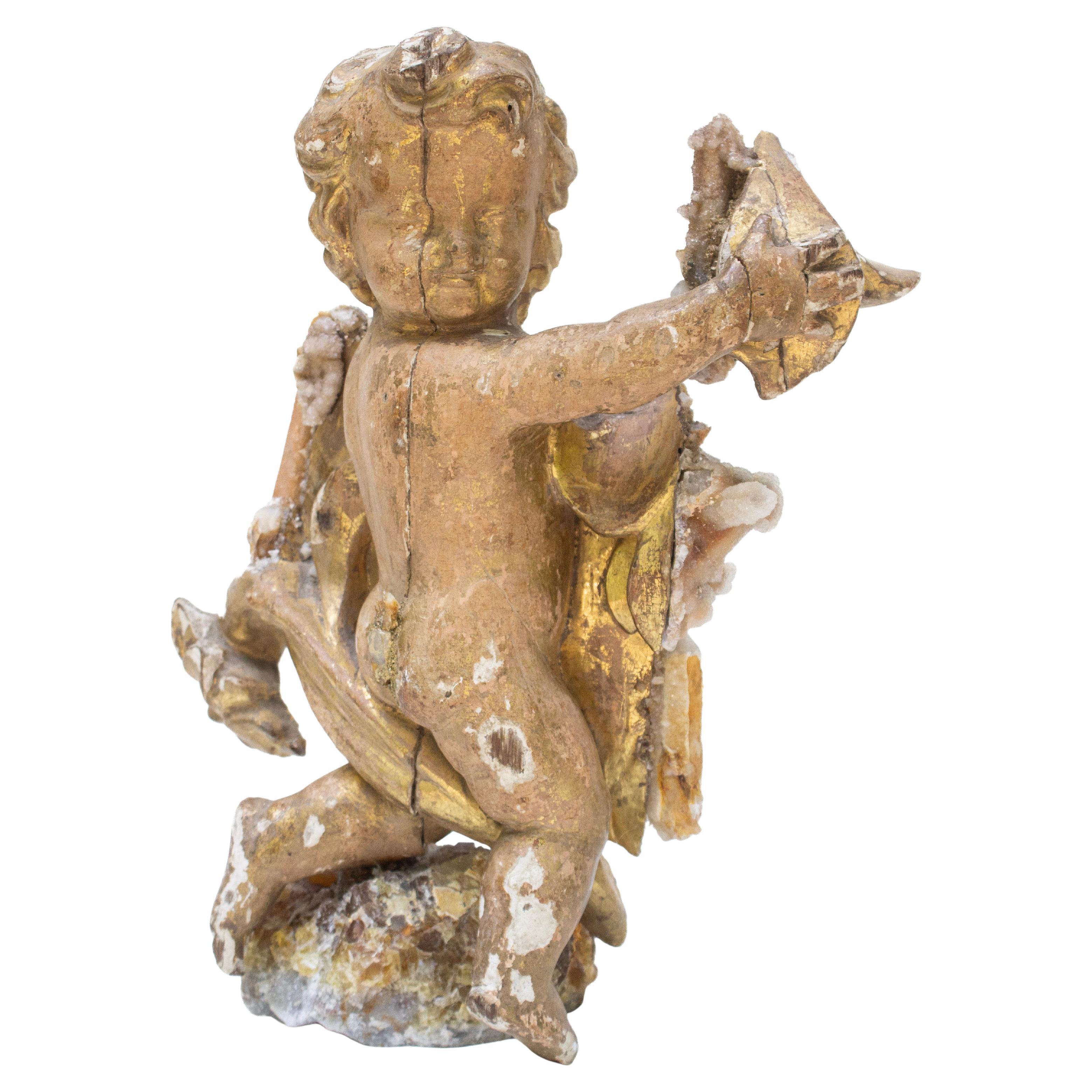 Angelo italiano del XVII secolo con spirito di cactus, quarzo e matrice di cristallo di calcite in vendita