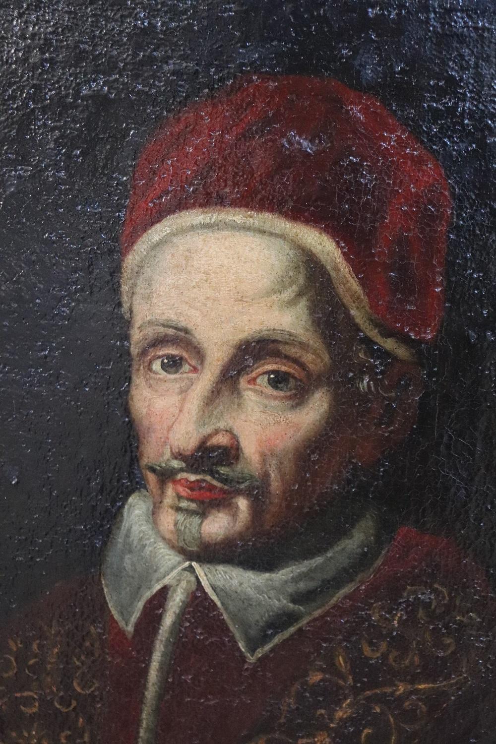 17th Century Italian Antique Oil Painting on Canvas Portrait of Pope Clemente IX For Sale 1