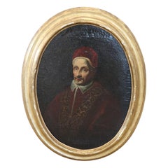 Óleo antiguo italiano del siglo XVII sobre lienzo Retrato del Papa Clemente IX