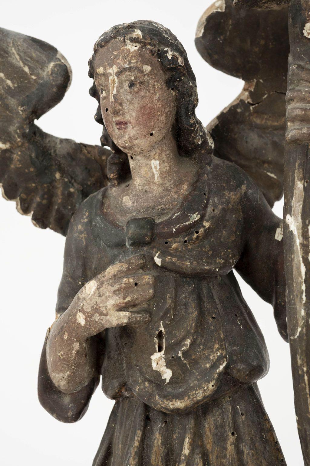 Hand-Carved 17th Century Italian Archangel Michael Santo