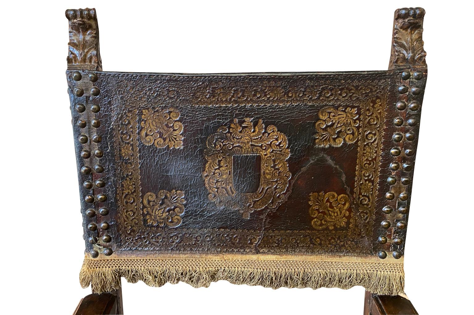 Leather 17th Century Italian Armchair For Sale