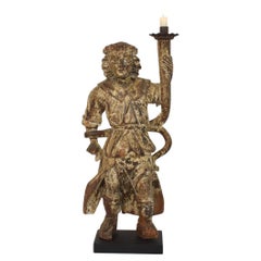 17th Century Italian Baroque Angel Figure with Candleholder Circa 1650-1700