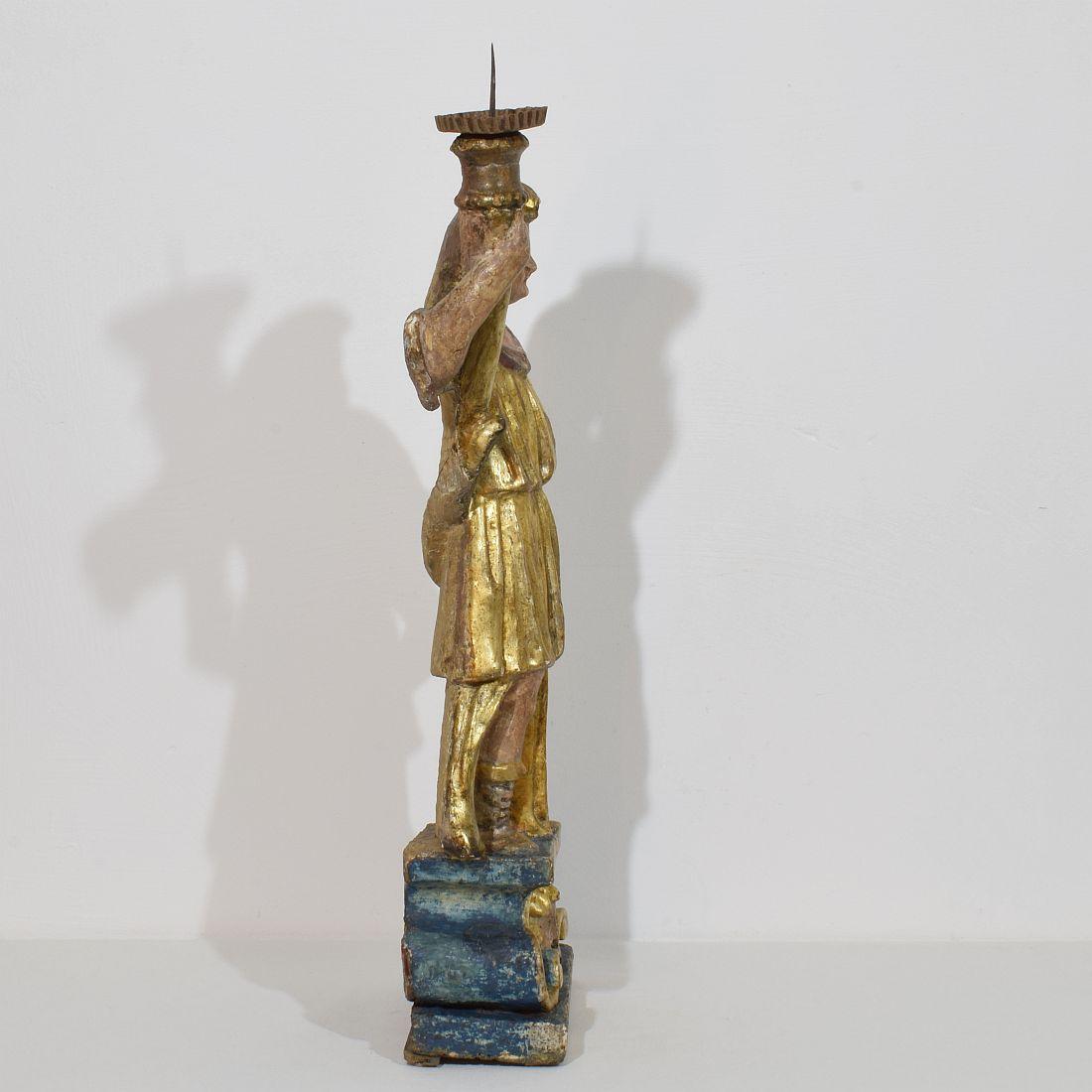 18th Century and Earlier 17th Century Italian Baroque Angel Figure with Candleholder For Sale