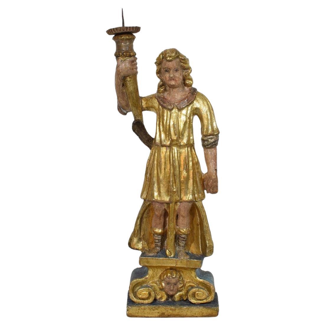 17th Century Italian Baroque Angel Figure with Candleholder For Sale