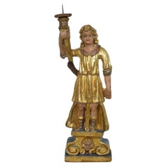 17th Century Italian Baroque Angel Figure with Candleholder