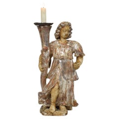 Antique 17th Century Italian Baroque Angel Figure with Candleholder