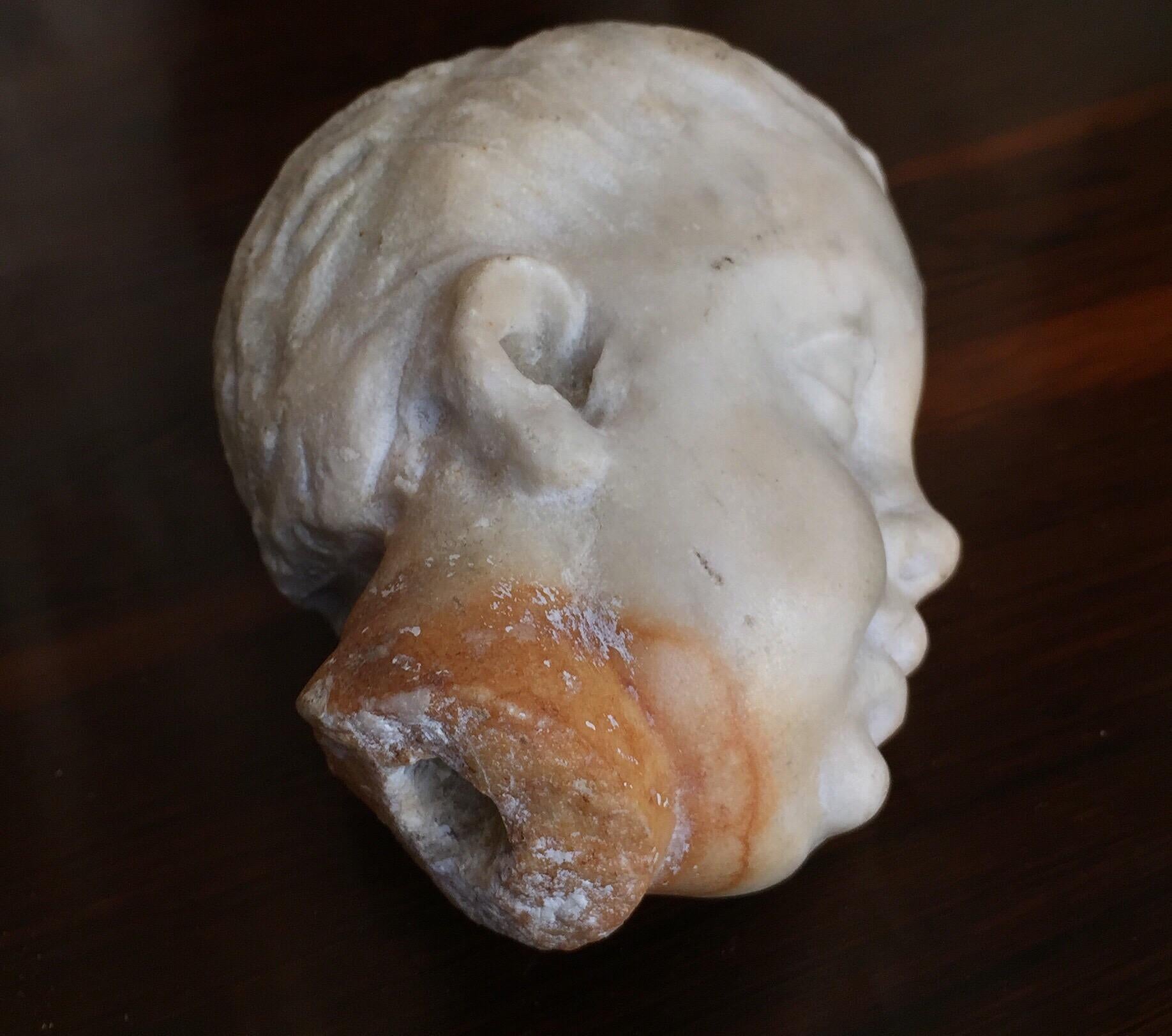 17th Century Italian Baroque Angel Head White Carrara Marble Sculpture 10