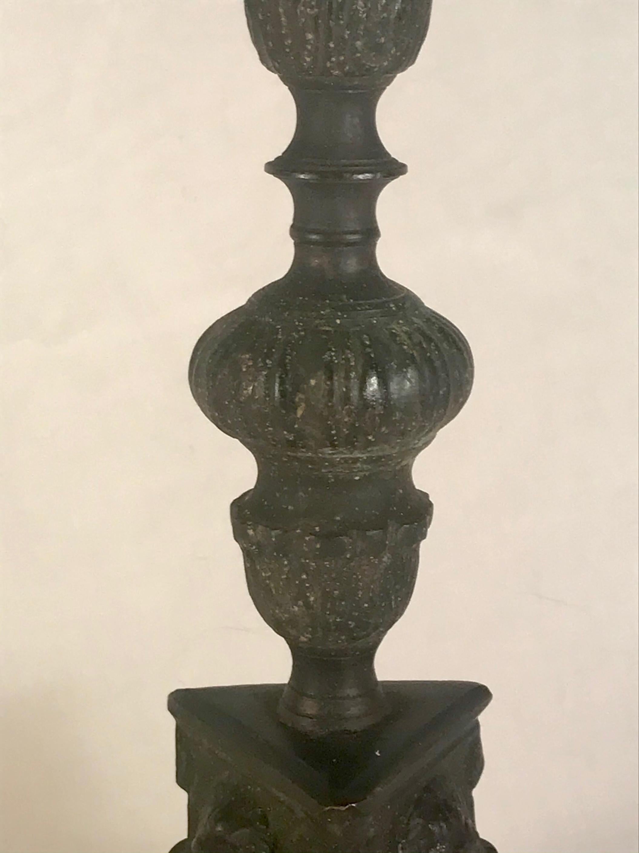 Patinated 17th Century Italian Baroque Bronze Paschal Candlestick