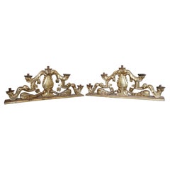17th Century Italian Baroque Carved and Gilded Wood Pair of Antique Candelabrum