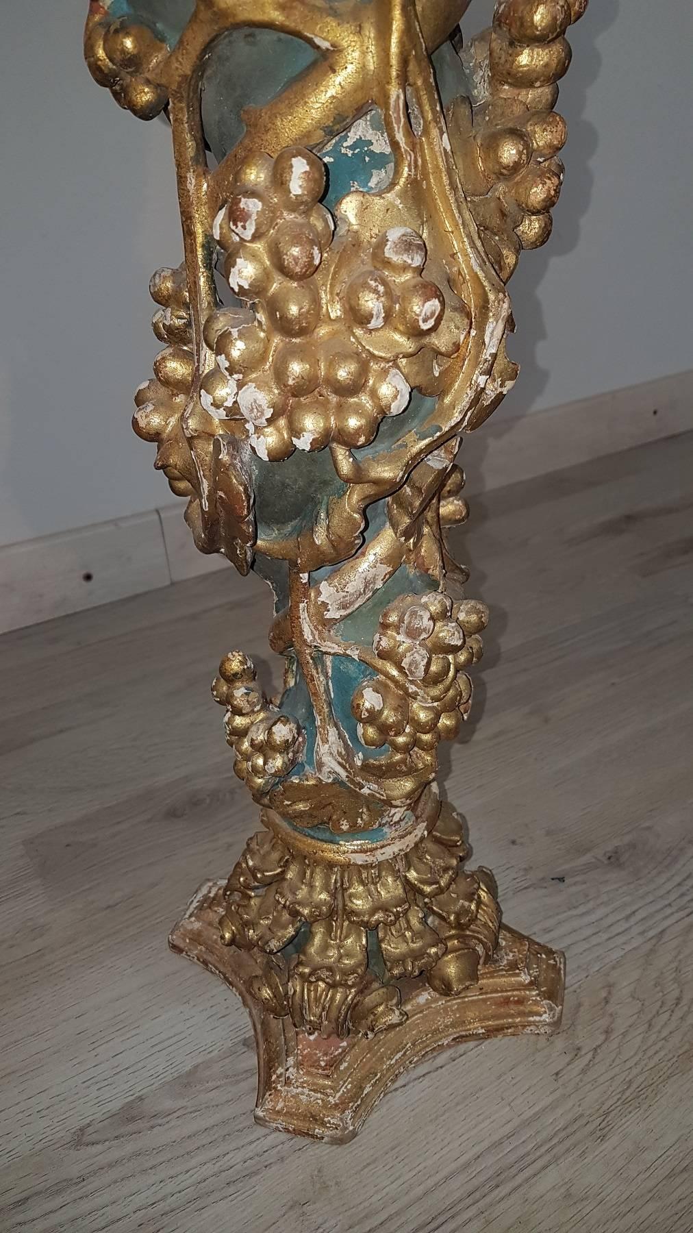 Late 17th Century 17th Century Italian Baroque Carved Lacquered Golden Wood Column