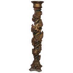 17th Century Italian Baroque Carved Lacquered Golden Wood Column