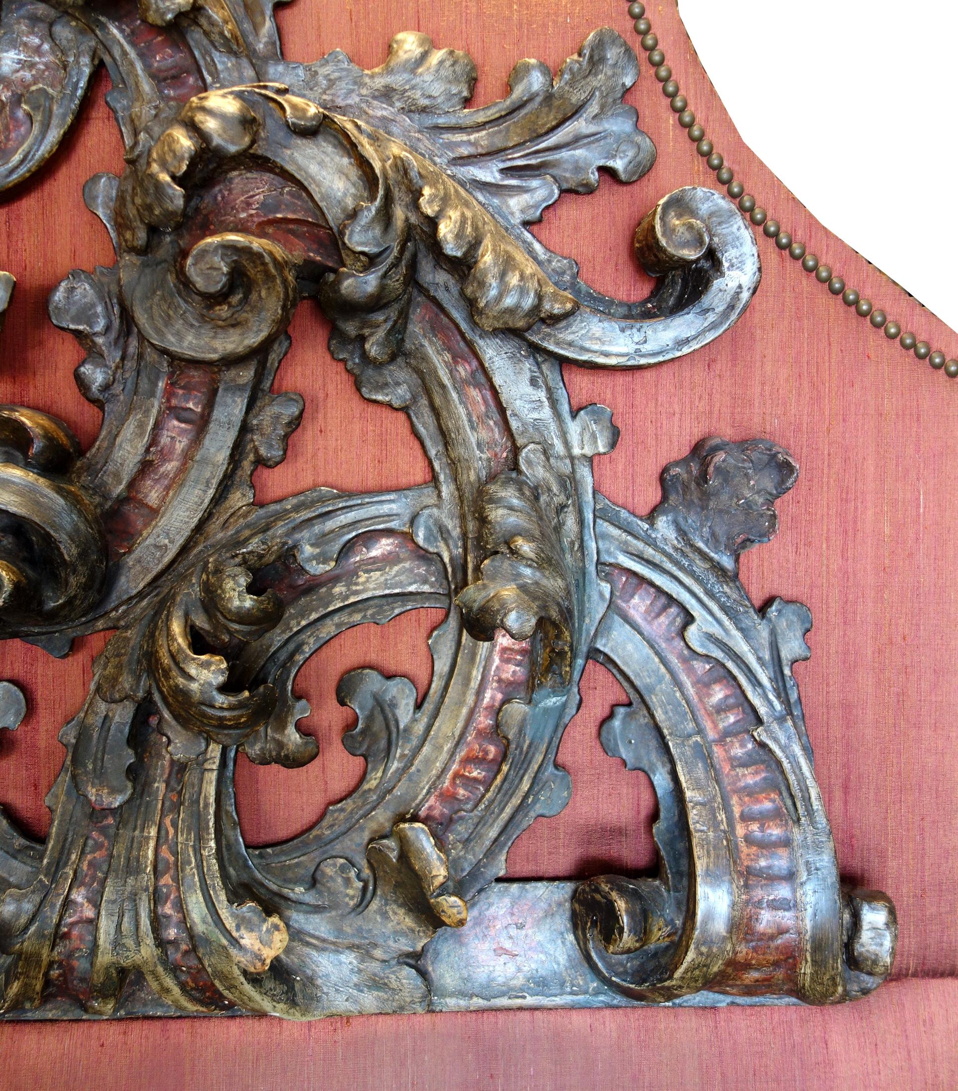 17th Century Italian Baroque Carved & Polychrome Painted Putto Lintel Headboard For Sale 3