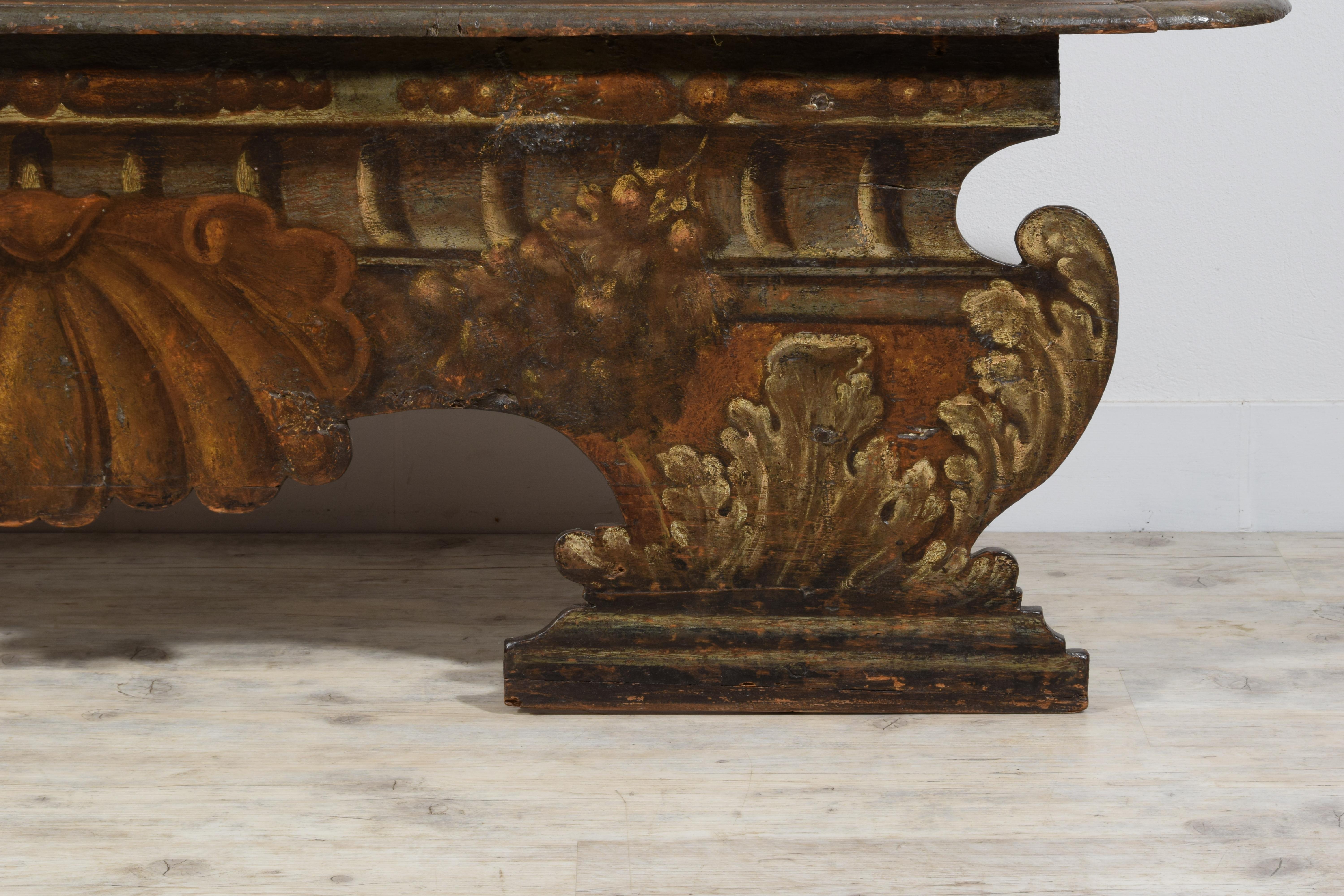 17th century, Italian Baroque Lacquered Wood Bench  7