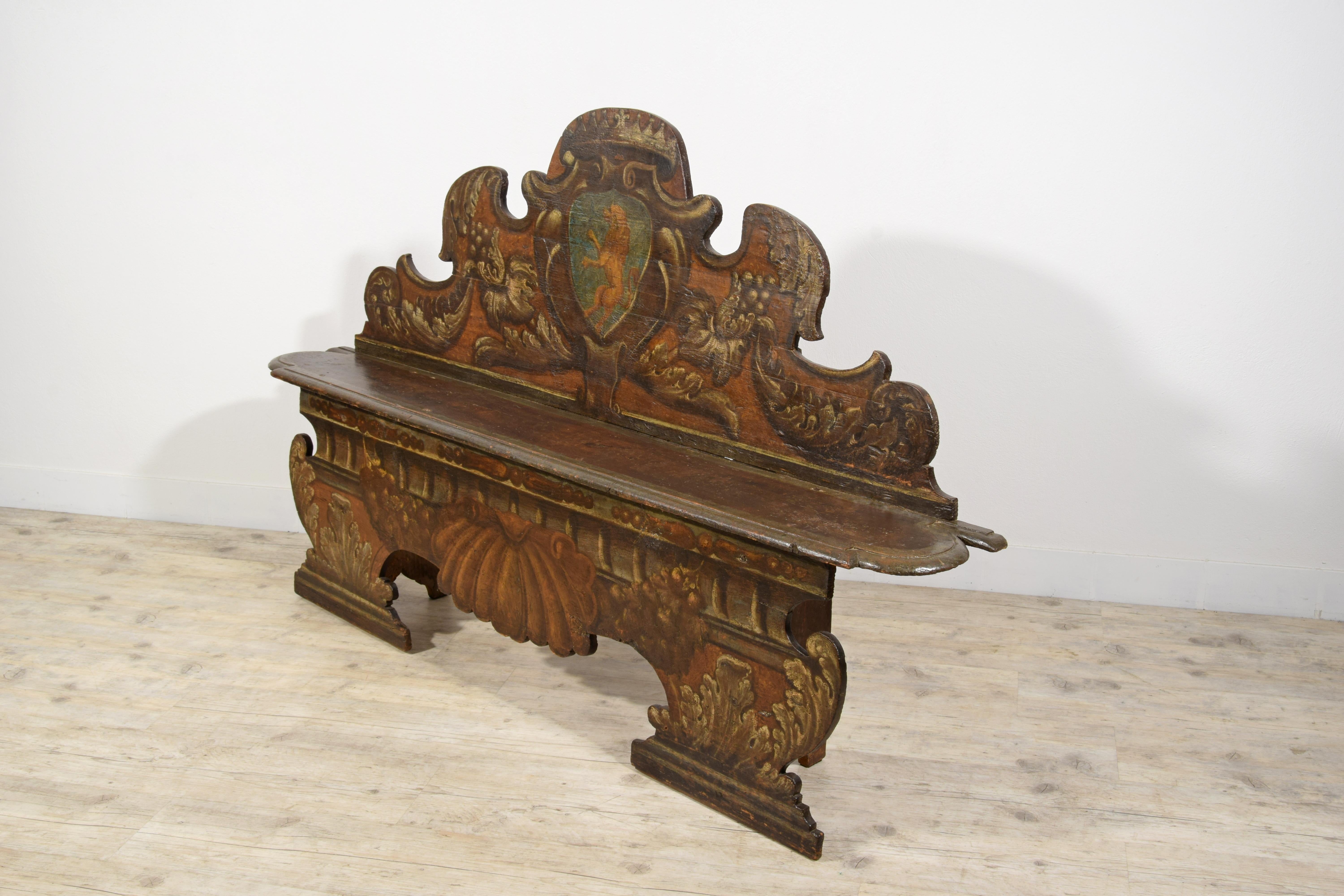 17th century, Italian Baroque Lacquered Wood Bench  10