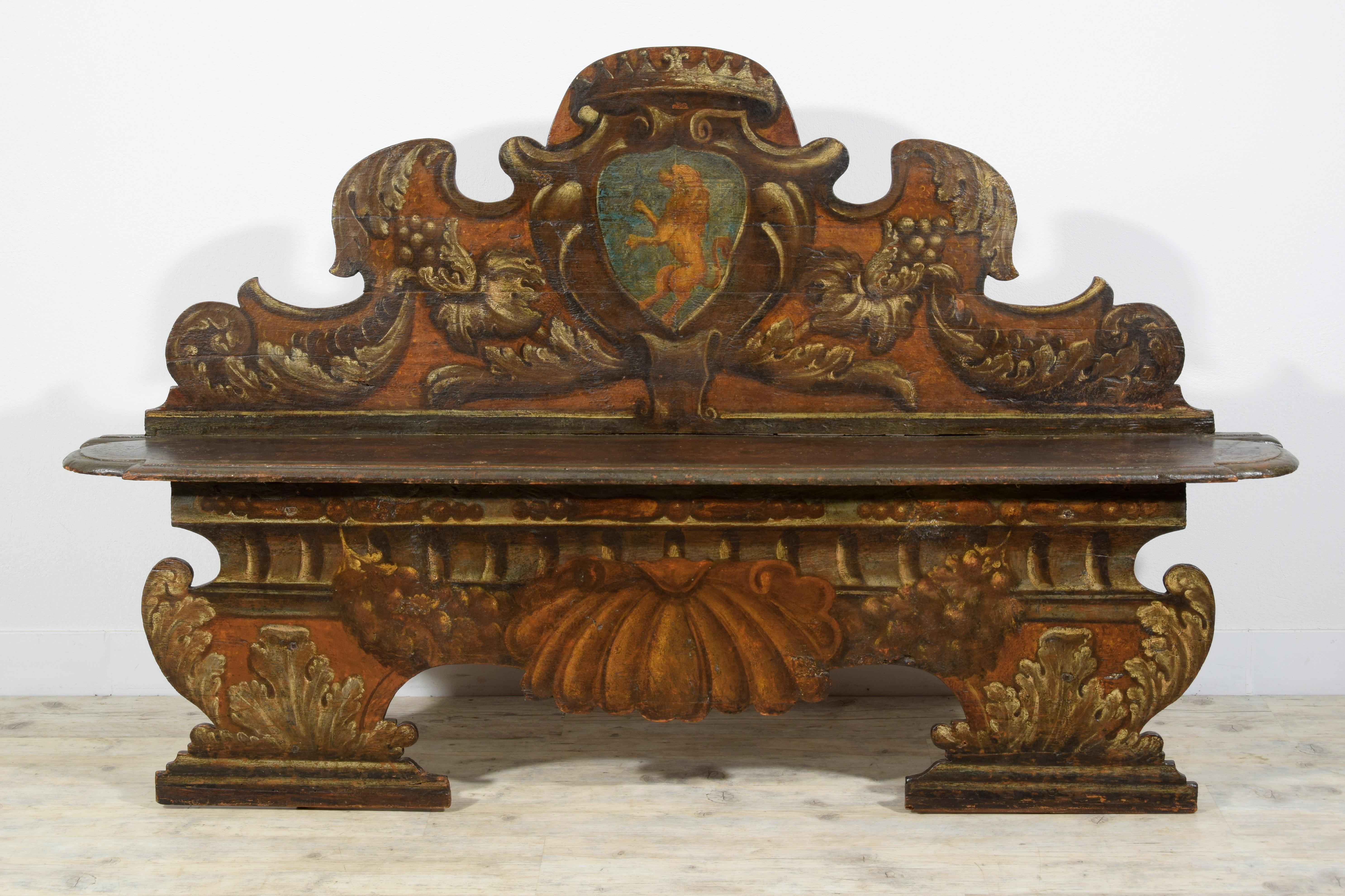 18th Century and Earlier 17th century, Italian Baroque Lacquered Wood Bench 