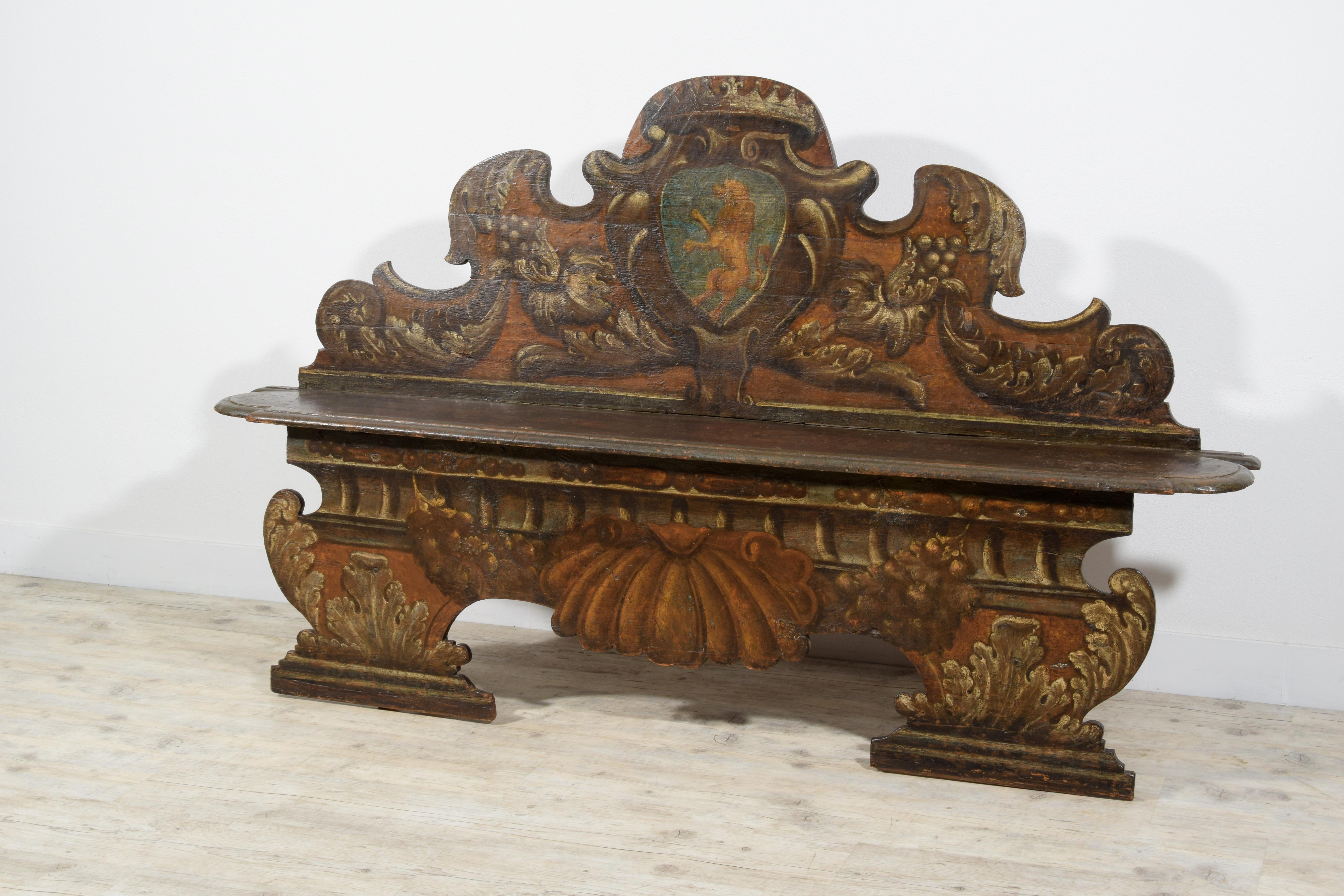 17th century, Italian Baroque Lacquered Wood Bench  2