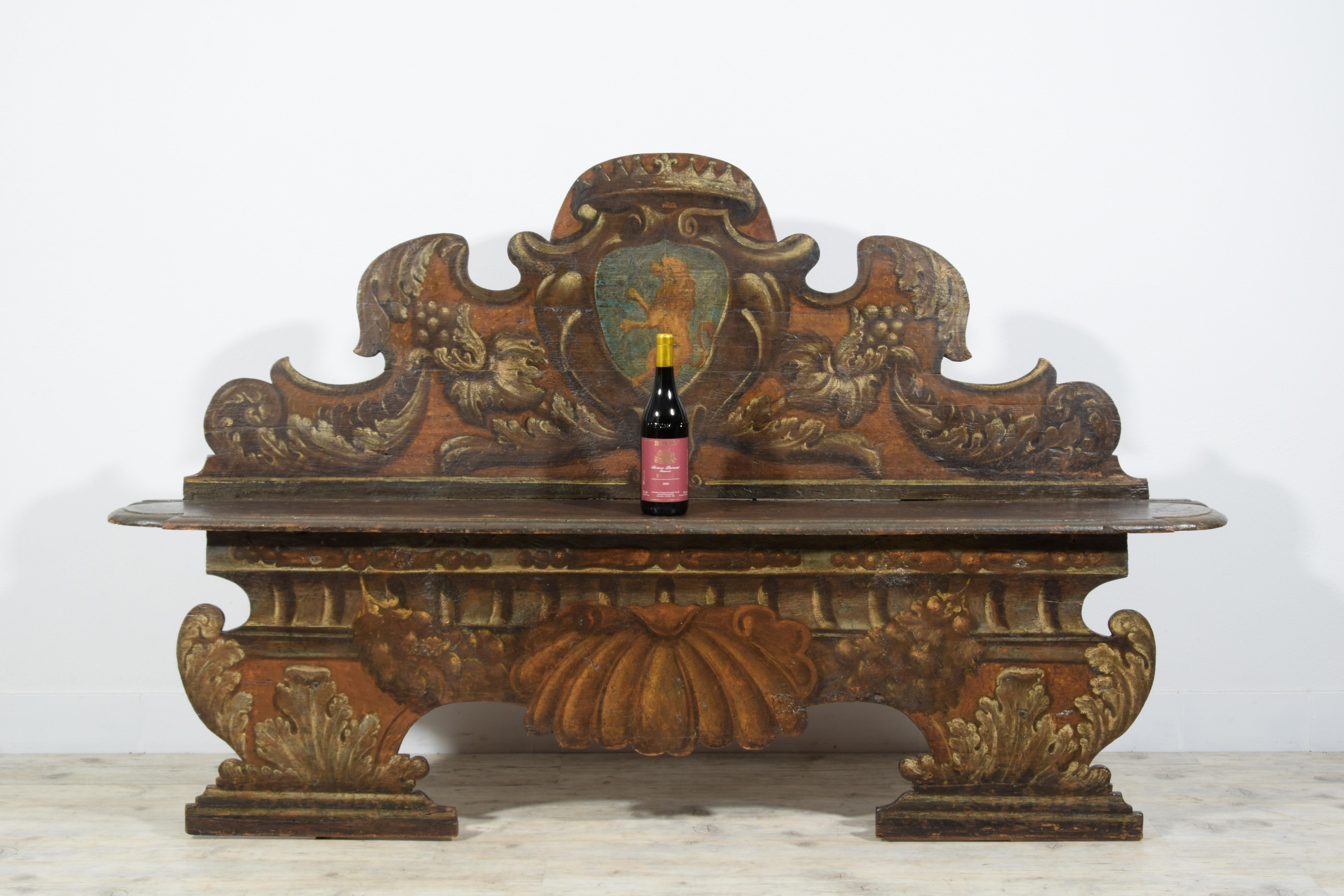 17th century, Italian Baroque Lacquered Wood Bench  3