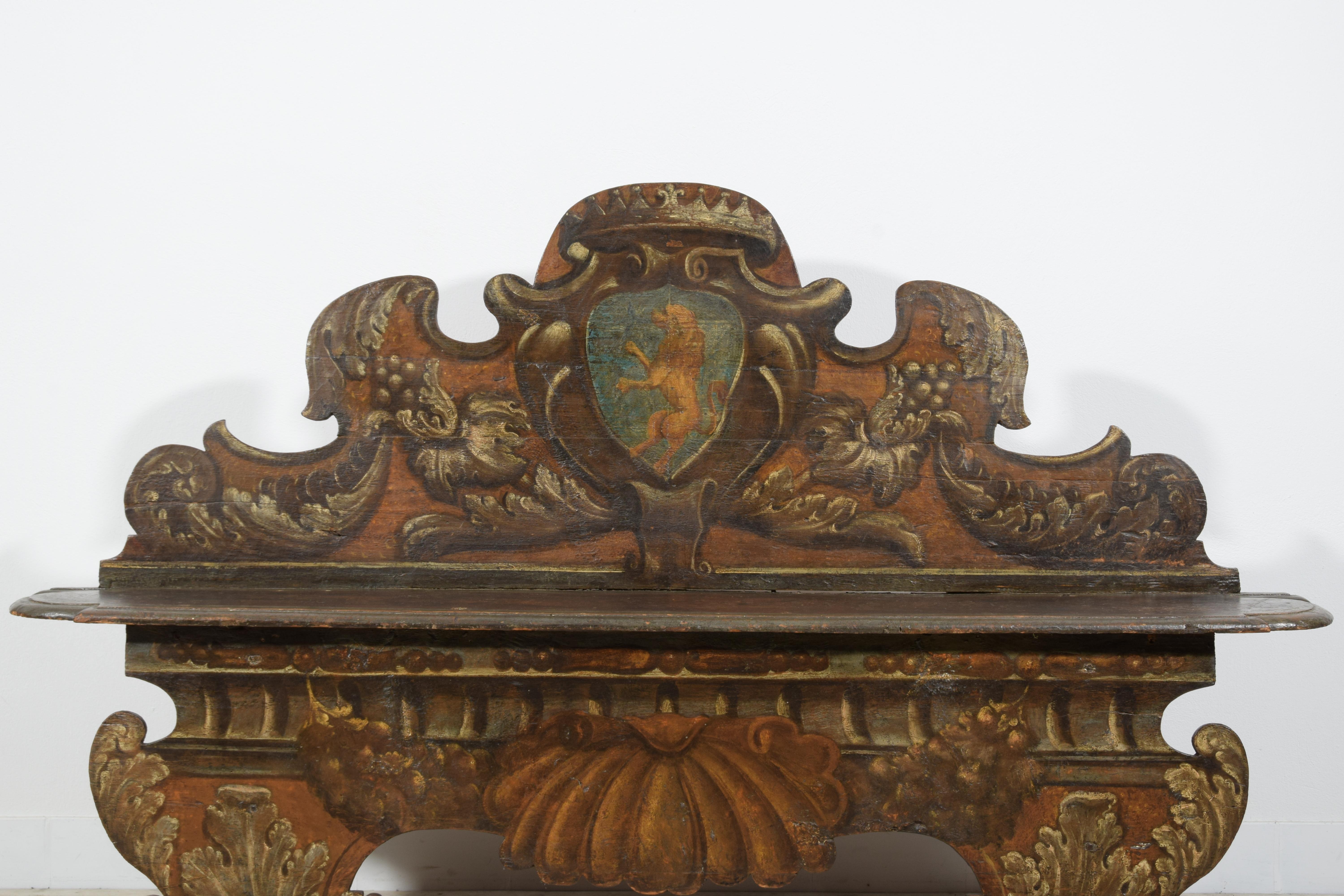 17th century, Italian Baroque Lacquered Wood Bench  5