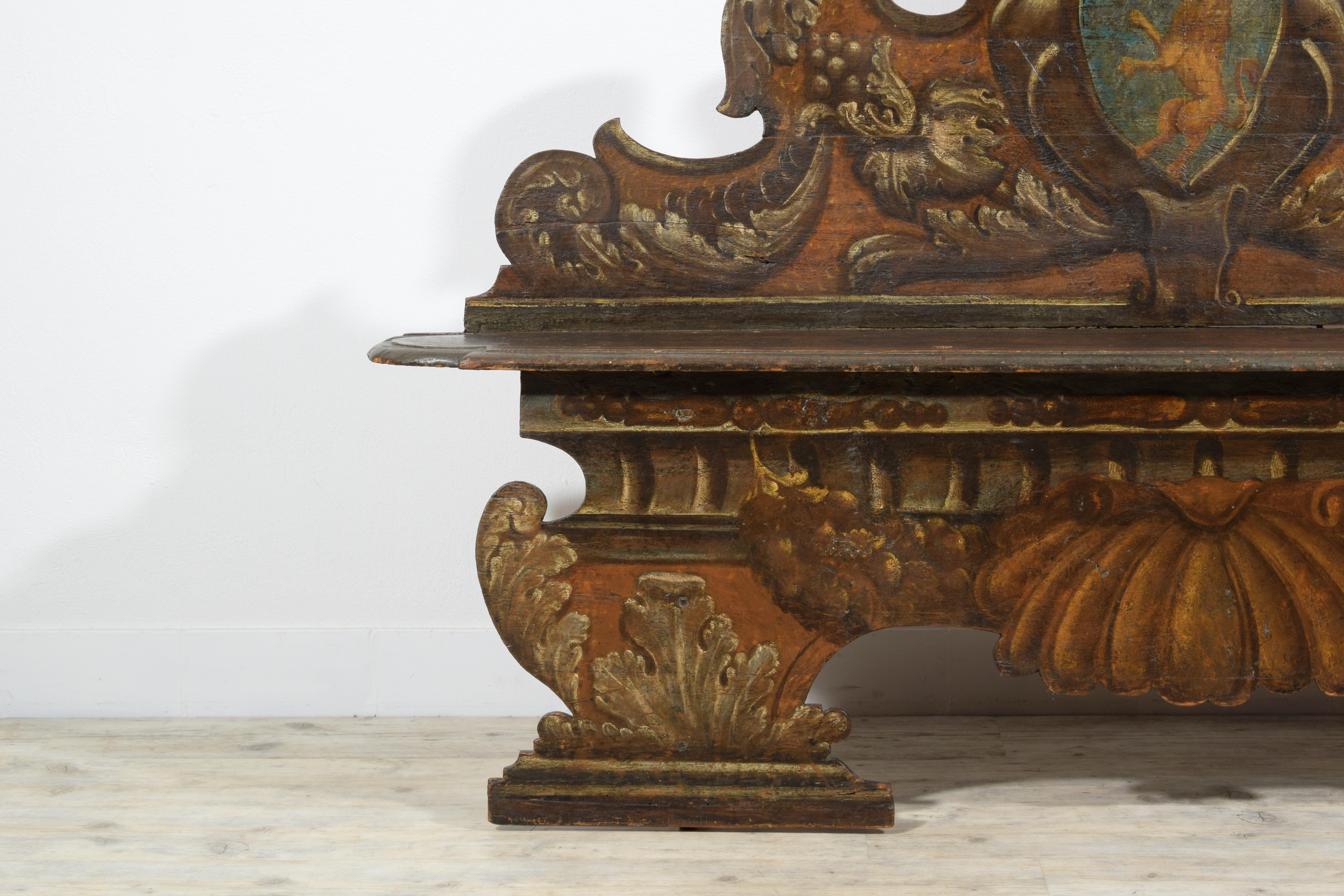 17th century, Italian Baroque Lacquered Wood Bench  6